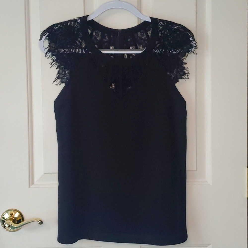 Black Lace Cap Sleeve Blouse
